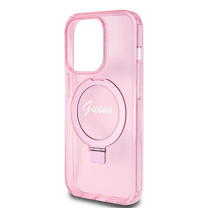 Futrola MagSafe za Apple iPhone 15 Pro, Guess, IML Ring Stand Glitter, Roza