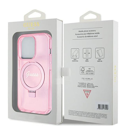 Futrola MagSafe za Apple iPhone 15 Pro, Guess, IML Ring Stand Glitter, Roza