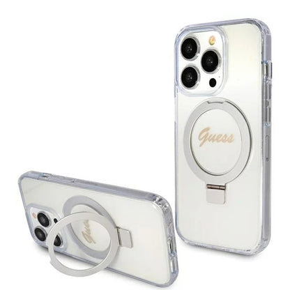 Futrola MagSafe za Apple iPhone 15 Pro, Guess, IML Ring Stand Glitter, Prozirna