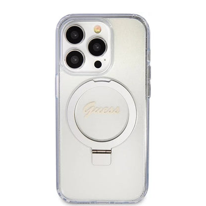 Futrola MagSafe za Apple iPhone 15 Pro, Guess, IML Ring Stand Glitter, Prozirna