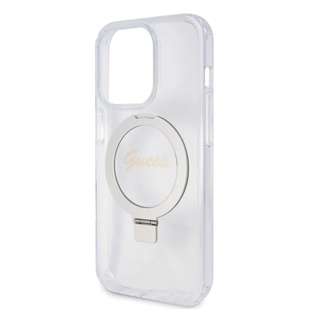 Futrola MagSafe za Apple iPhone 15 Pro, Guess, IML Ring Stand Glitter, Prozirna