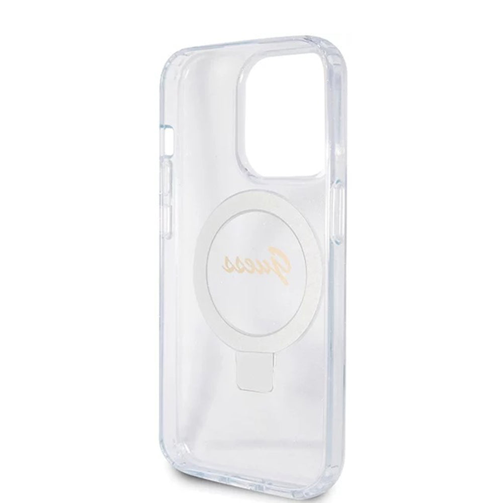 Futrola MagSafe za Apple iPhone 15 Pro, Guess, IML Ring Stand Glitter, Prozirna