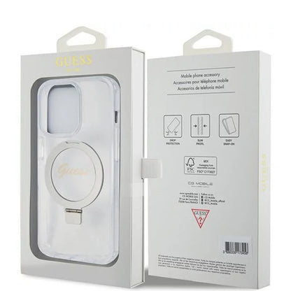 Futrola MagSafe za Apple iPhone 15 Pro, Guess, IML Ring Stand Glitter, Prozirna