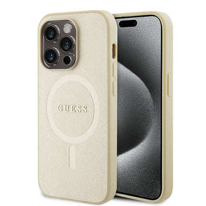Futrola MagSafe za Apple iPhone 15 Pro, Guess, Saffiano, Bež