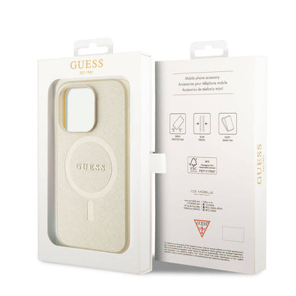 Futrola MagSafe za Apple iPhone 15 Pro, Guess, Saffiano, Bež