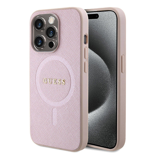 MagSafe futrola za Apple iPhone 15 Pro, Guess, Saffiano, Roza