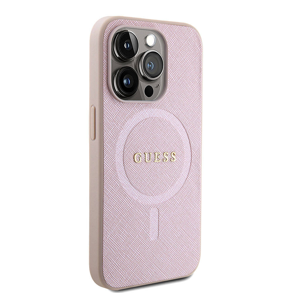 MagSafe futrola za Apple iPhone 15 Pro, Guess, Saffiano, Roza