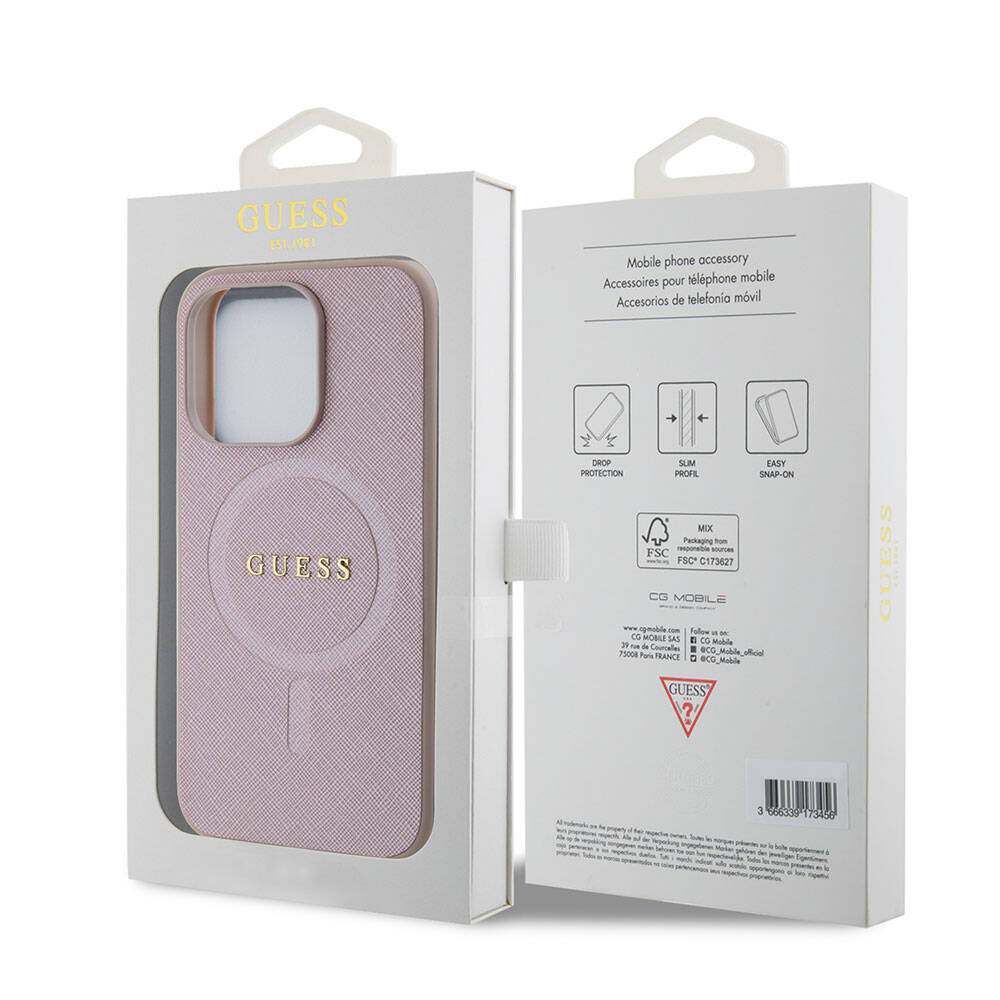 MagSafe futrola za Apple iPhone 15 Pro, Guess, Saffiano, Roza