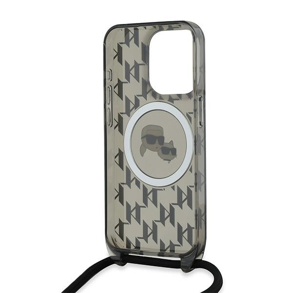 MagSafe futrola za Apple iPhone 15 Pro, Karl Lagerfeld, IML Crossbody Monogram Karl & Choupette's Heads, Crna