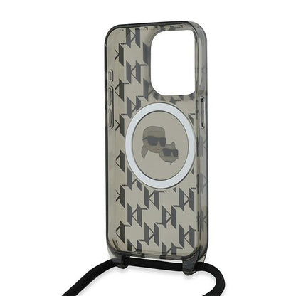 MagSafe futrola za Apple iPhone 15 Pro, Karl Lagerfeld, IML Crossbody Monogram Karl & Choupette's Heads, Crna