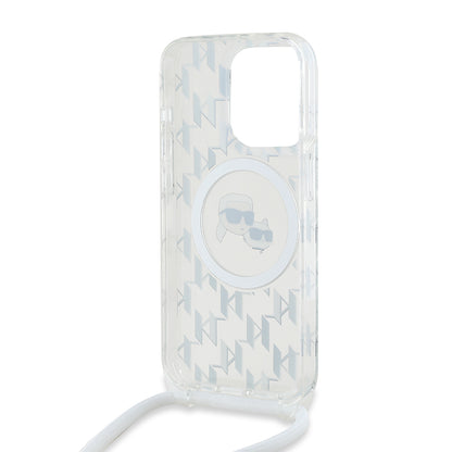 MagSafe futrola za Apple iPhone 15 Pro, Karl Lagerfeld, IML Crossbody Monogram Karl & Choupette's Heads, Prozirna