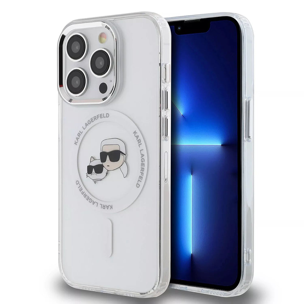 Futrola MagSafe za Apple iPhone 15 Pro, Karl Lagerfeld, IML Metal Karl & Choupette's Heads, Bijela
