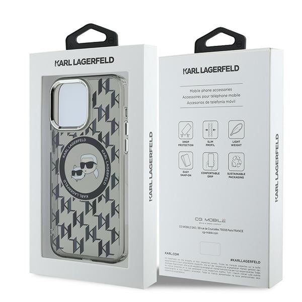 Futrola MagSafe za Apple iPhone 15 Pro, Karl Lagerfeld, IML Monogram Karl & Choupette's Heads, Crna