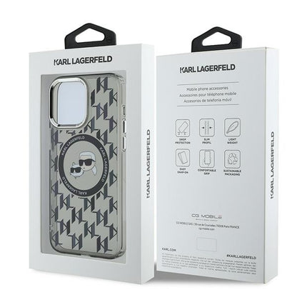 Futrola MagSafe za Apple iPhone 15 Pro, Karl Lagerfeld, IML Monogram Karl & Choupette's Heads, Crna