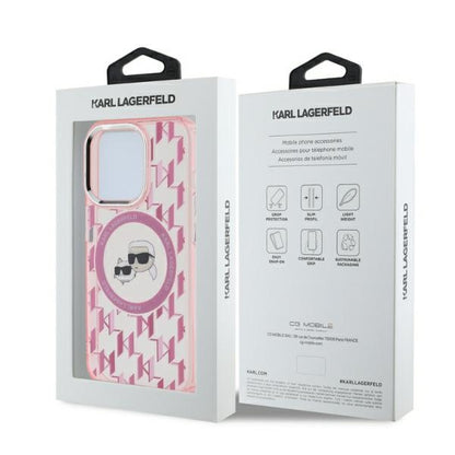 Futrola MagSafe za Apple iPhone 15 Pro, Karl Lagerfeld, IML Monogram Karl & Choupette's Heads, Roza