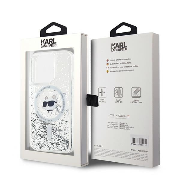 Futrola MagSafe za Apple iPhone 15 Pro, Karl Lagerfeld, Liquid Glitter Choupette Head, Prozirna