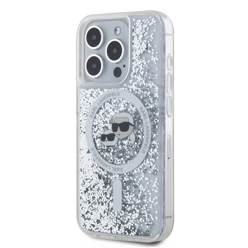 Futrola MagSafe za Apple iPhone 15 Pro, Karl Lagerfeld, Liquid Glitter Karl & Choupette's Heads, Prozirna