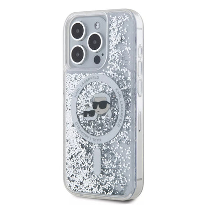 Futrola MagSafe za Apple iPhone 15 Pro, Karl Lagerfeld, Liquid Glitter Karl & Choupette's Heads, Prozirna
