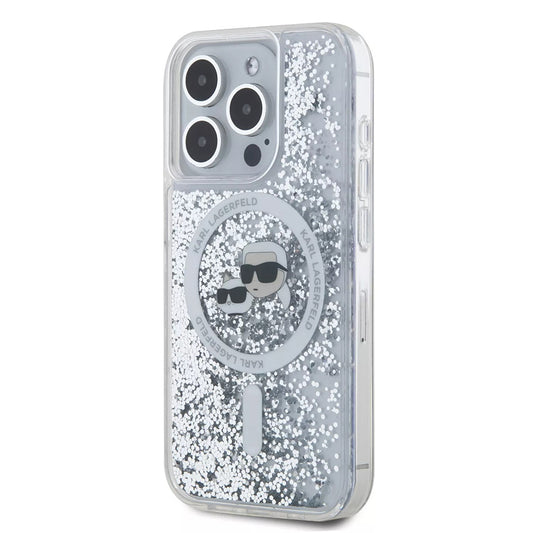 Futrola MagSafe za Apple iPhone 15 Pro, Karl Lagerfeld, Liquid Glitter Karl & Choupette's Heads, Prozirna