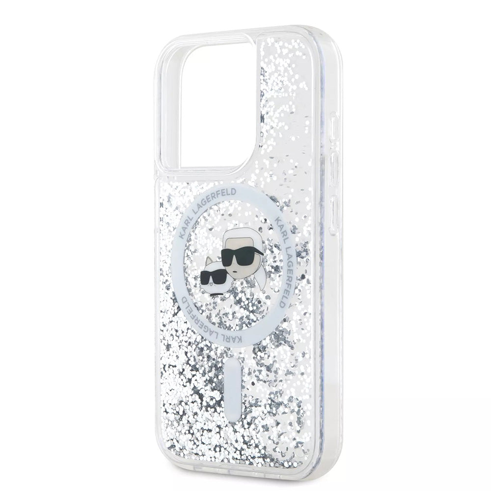 Futrola MagSafe za Apple iPhone 15 Pro, Karl Lagerfeld, Liquid Glitter Karl & Choupette's Heads, Prozirna