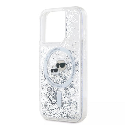 Futrola MagSafe za Apple iPhone 15 Pro, Karl Lagerfeld, Liquid Glitter Karl & Choupette's Heads, Prozirna