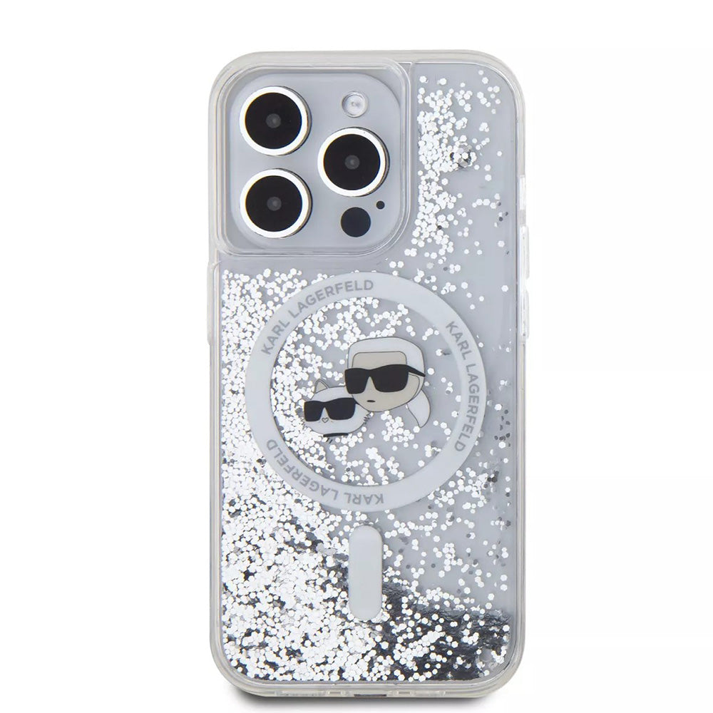 Futrola MagSafe za Apple iPhone 15 Pro, Karl Lagerfeld, Liquid Glitter Karl & Choupette's Heads, Prozirna