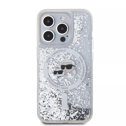 Futrola MagSafe za Apple iPhone 15 Pro, Karl Lagerfeld, Liquid Glitter Karl & Choupette's Heads, Prozirna