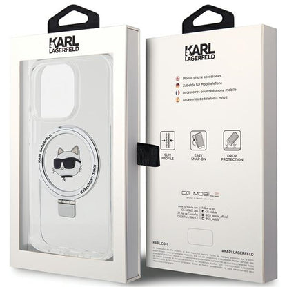 Futrola MagSafe za Apple iPhone 15 Pro, Karl Lagerfeld, Ring Stand Choupette's Head, Bijela