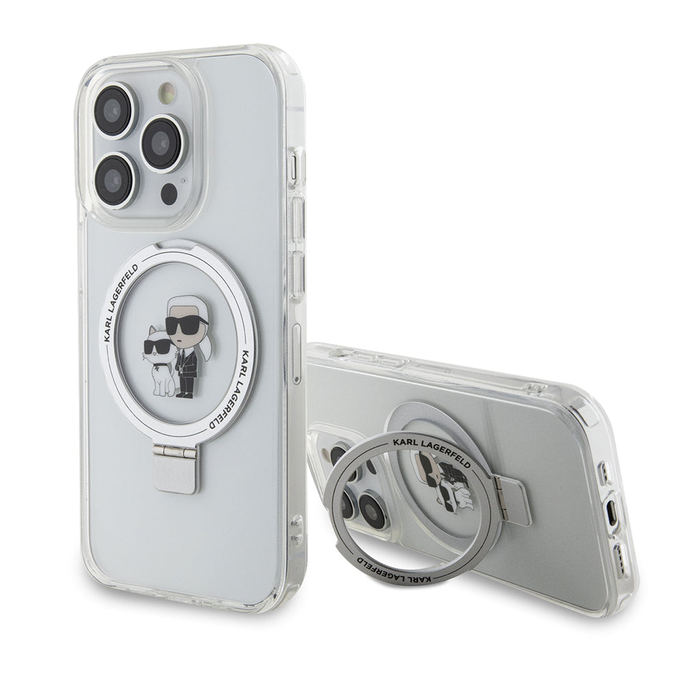 Futrola MagSafe za Apple iPhone 15 Pro, Karl Lagerfeld, Ring Stand Karl & Choupette, Bijela