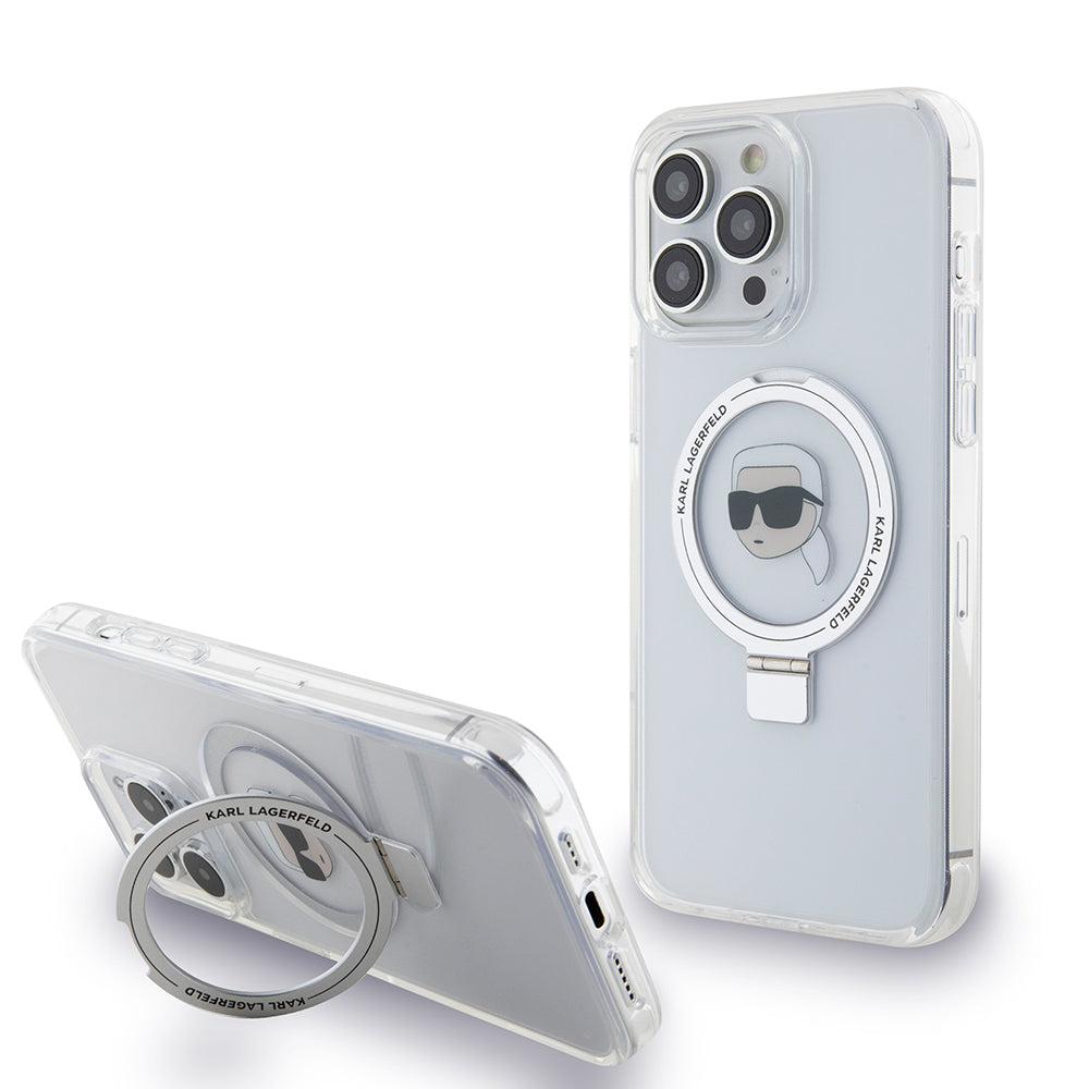 Futrola MagSafe za Apple iPhone 15 Pro, Karl Lagerfeld, Ring Stand Karl's Head, Bijela