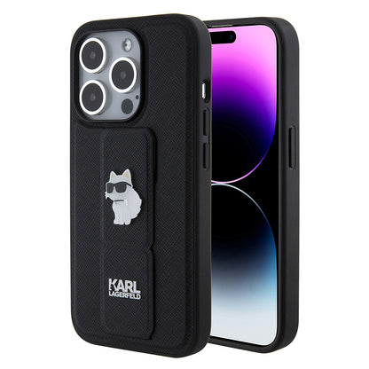 Futrola MagSafe za Apple iPhone 15 Pro, Karl Lagerfeld, Saffiano Gripstand Choupette, Crna