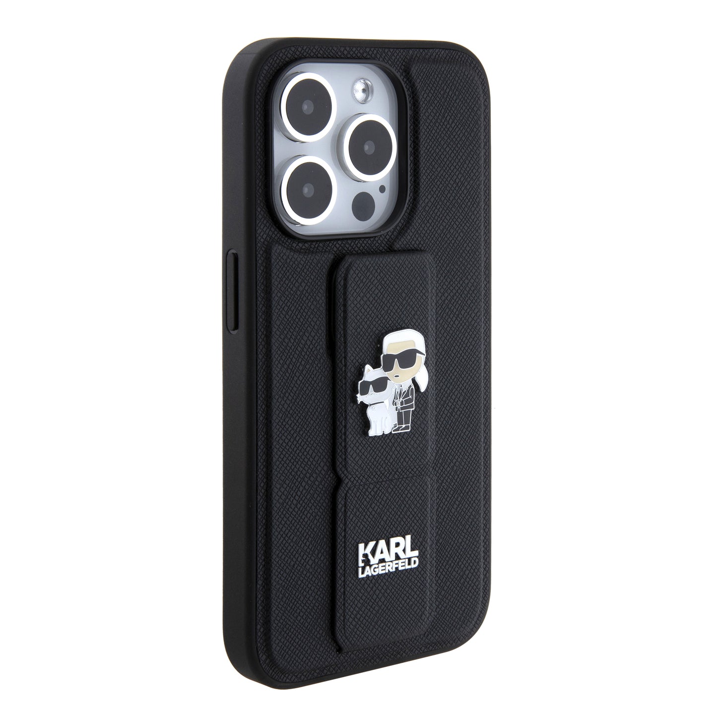 MagSafe futrola za Apple iPhone 15 Pro, Karl Lagerfeld, Saffiano Gripstand Karl & Choupette, Crna