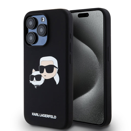 Futrola MagSafe za Apple iPhone 15 Pro, Karl Lagerfeld, Silikonska Karl & Choupette's Heads, Crna