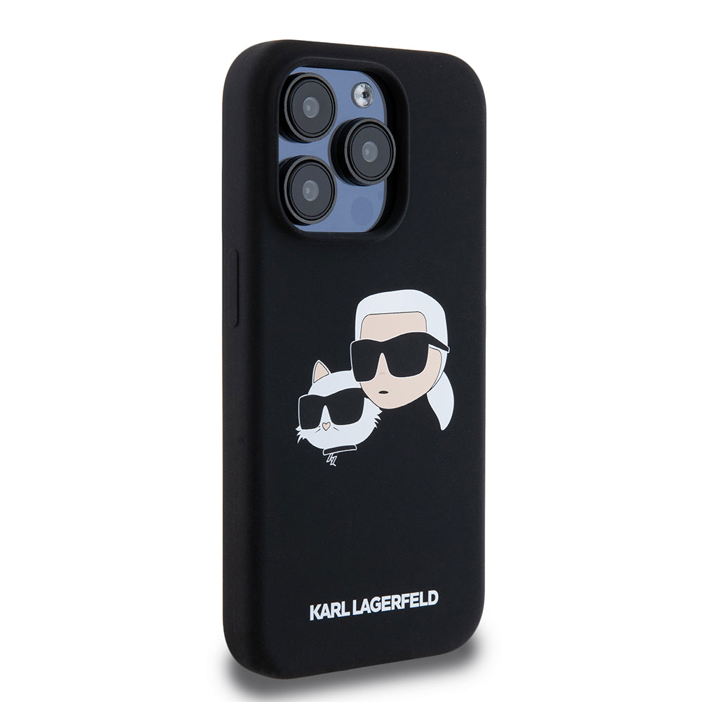 Futrola MagSafe za Apple iPhone 15 Pro, Karl Lagerfeld, Silikonska Karl & Choupette's Heads, Crna