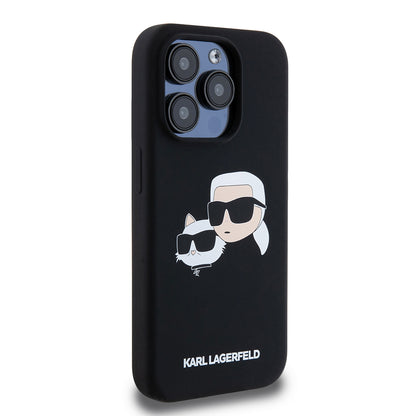Futrola MagSafe za Apple iPhone 15 Pro, Karl Lagerfeld, Silikonska Karl & Choupette's Heads, Crna