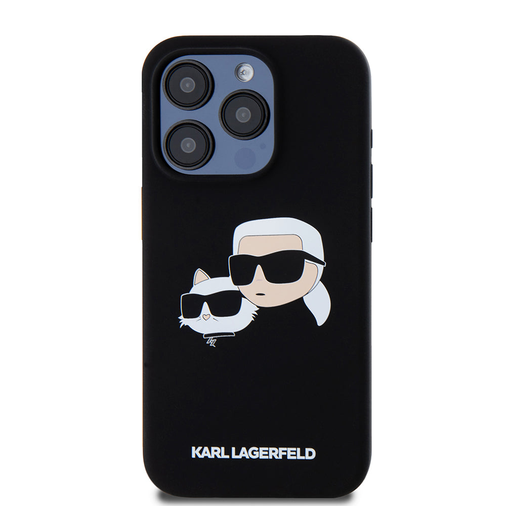 Futrola MagSafe za Apple iPhone 15 Pro, Karl Lagerfeld, Silikonska Karl & Choupette's Heads, Crna