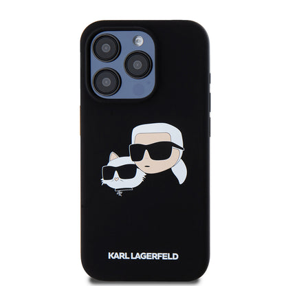 Futrola MagSafe za Apple iPhone 15 Pro, Karl Lagerfeld, Silikonska Karl & Choupette's Heads, Crna