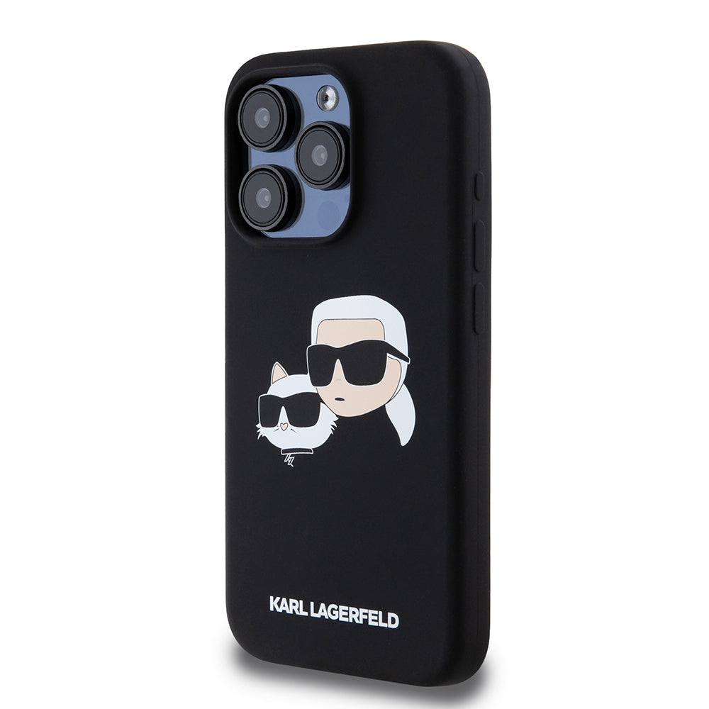 Futrola MagSafe za Apple iPhone 15 Pro, Karl Lagerfeld, Silikonska Karl & Choupette's Heads, Crna