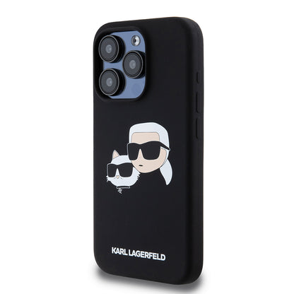 Futrola MagSafe za Apple iPhone 15 Pro, Karl Lagerfeld, Silikonska Karl & Choupette's Heads, Crna