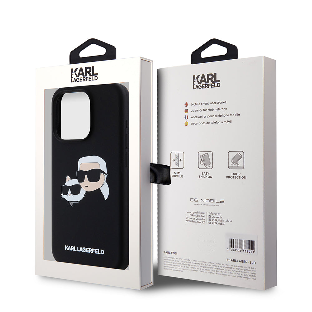 Futrola MagSafe za Apple iPhone 15 Pro, Karl Lagerfeld, Silikonska Karl & Choupette's Heads, Crna
