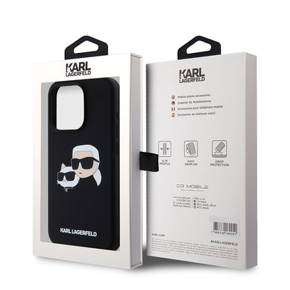 Futrola MagSafe za Apple iPhone 15 Pro, Karl Lagerfeld, Silikonska Karl & Choupette's Heads, Crna