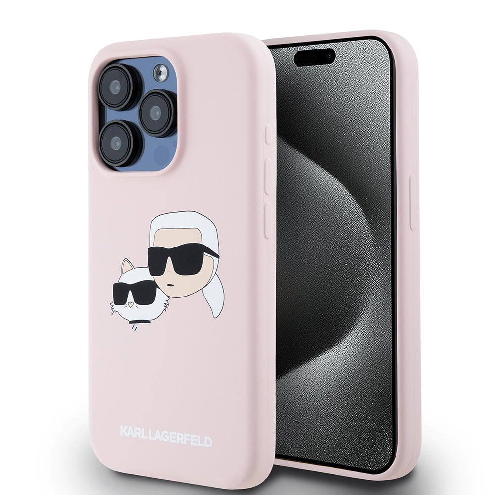 MagSafe futrola za Apple iPhone 15 Pro, Karl Lagerfeld, Silikon Karl & Choupette's Heads, Roza