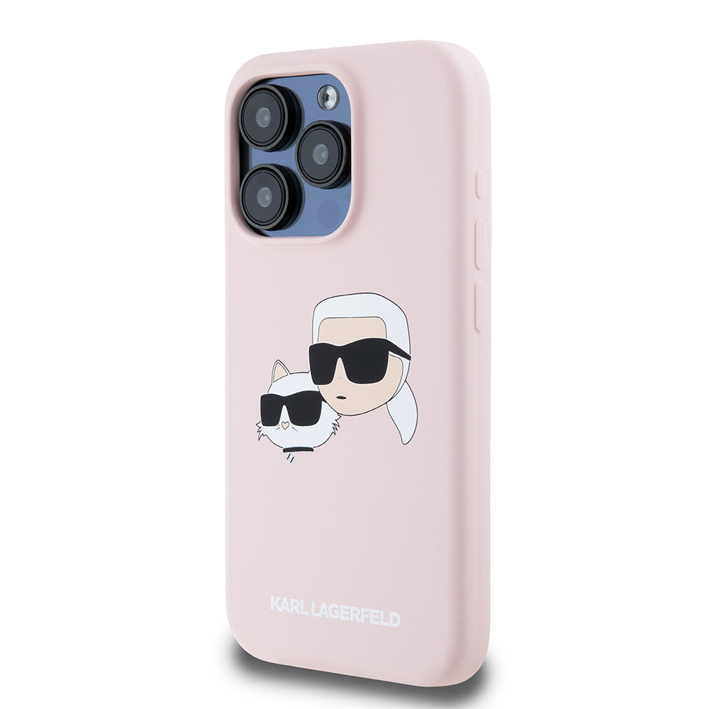 MagSafe futrola za Apple iPhone 15 Pro, Karl Lagerfeld, Silikon Karl & Choupette's Heads, Roza