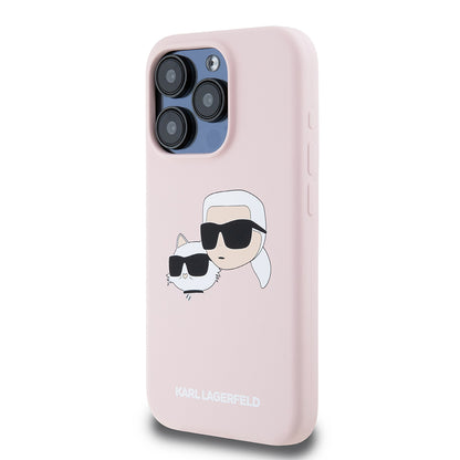 MagSafe futrola za Apple iPhone 15 Pro, Karl Lagerfeld, Silikon Karl & Choupette's Heads, Roza