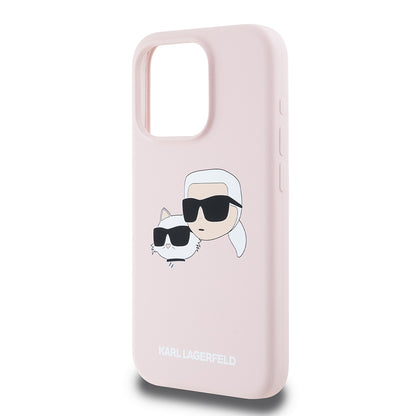 MagSafe futrola za Apple iPhone 15 Pro, Karl Lagerfeld, Silikon Karl & Choupette's Heads, Roza
