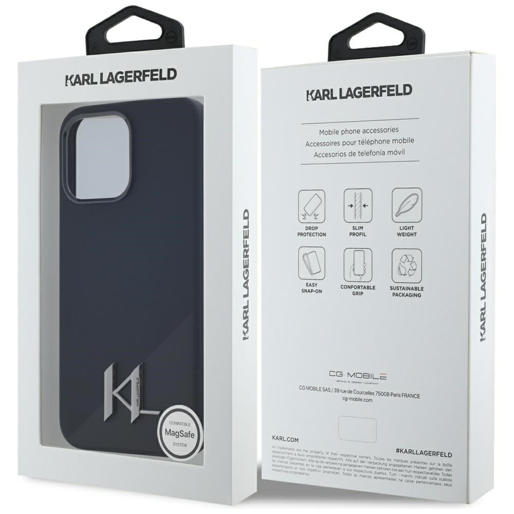 MagSafe futrola za Apple iPhone 15 Pro, Karl Lagerfeld, Silicone Shadow Metal Initial, Crna