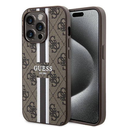 MagSafe futrola za Apple iPhone 15 Pro Max, Guess, 4G Printed Stripes, smeđa