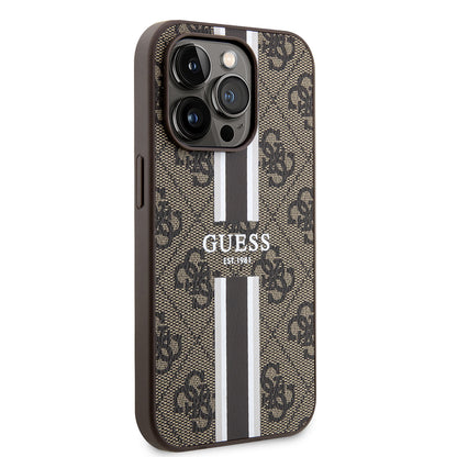 MagSafe futrola za Apple iPhone 15 Pro Max, Guess, 4G Printed Stripes, smeđa