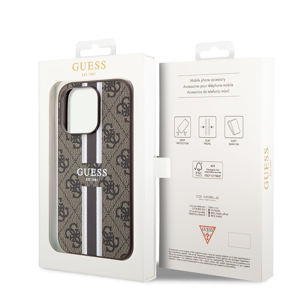 MagSafe futrola za Apple iPhone 15 Pro Max, Guess, 4G Printed Stripes, smeđa