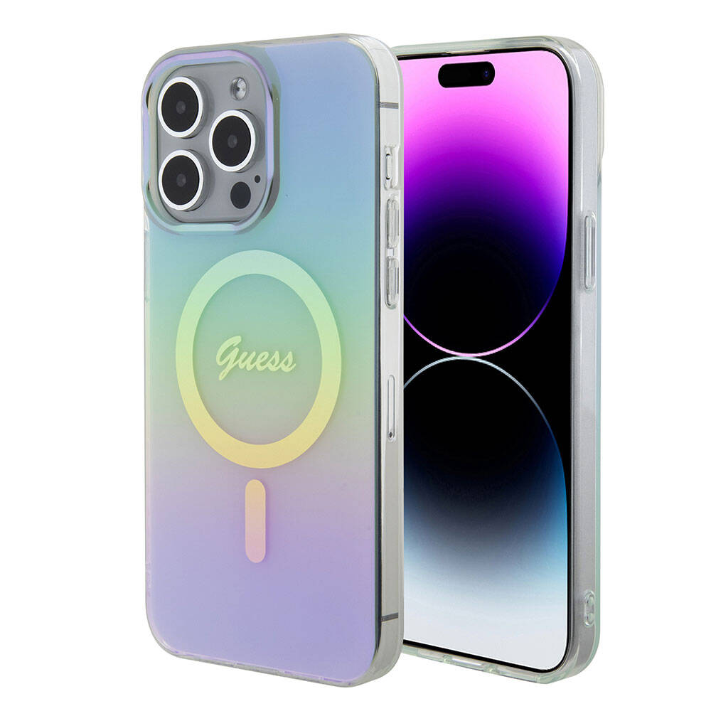 Futrola MagSafe za Apple iPhone 15 Pro Max, Guess, IML Iridescent, Tirkizna